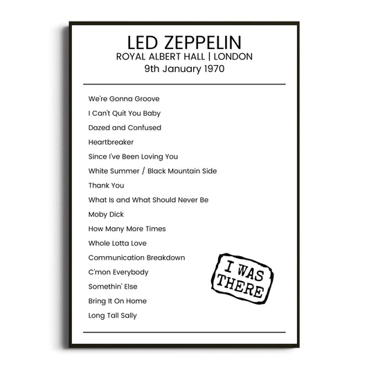 Led Zeppelin London 09 January 1970 Setlist Poster