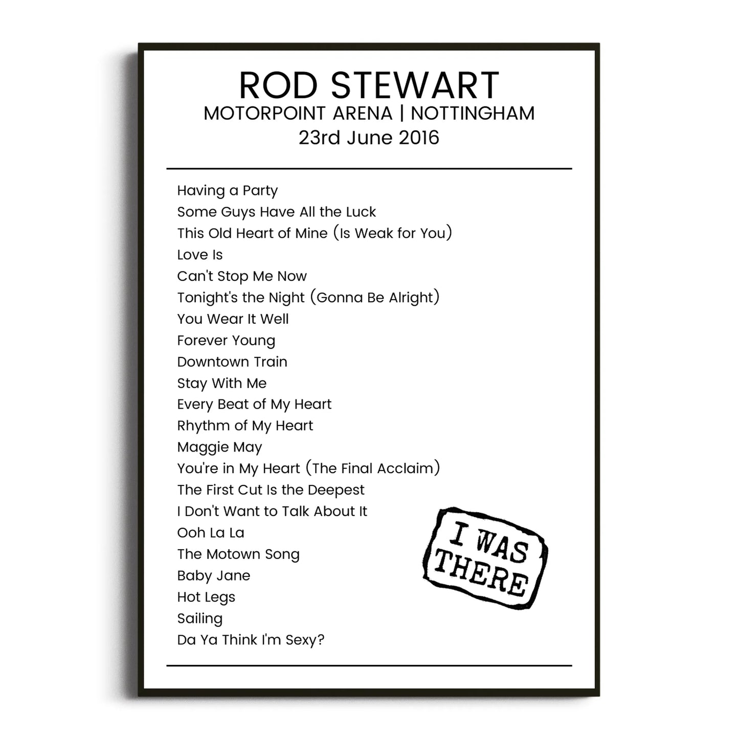 Rod Stewart Nottingham 23 June 2016 Setlist Poster