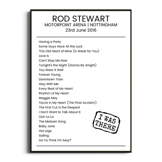 Rod Stewart Nottingham 23 June 2016 Setlist Poster