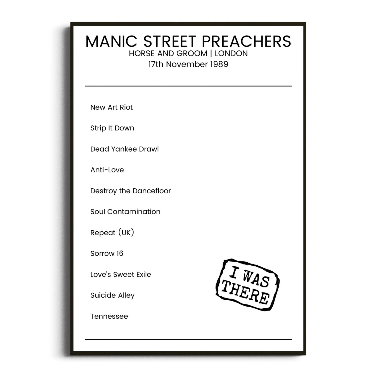 Manic Street Preachers London 17 November 1989 Setlist Poster