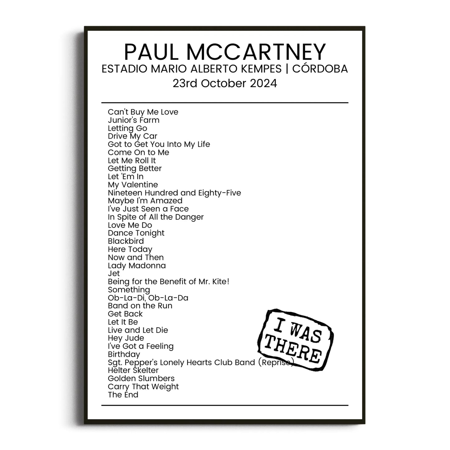 Paul McCartney Córdoba 23 October 2024 Setlist Poster