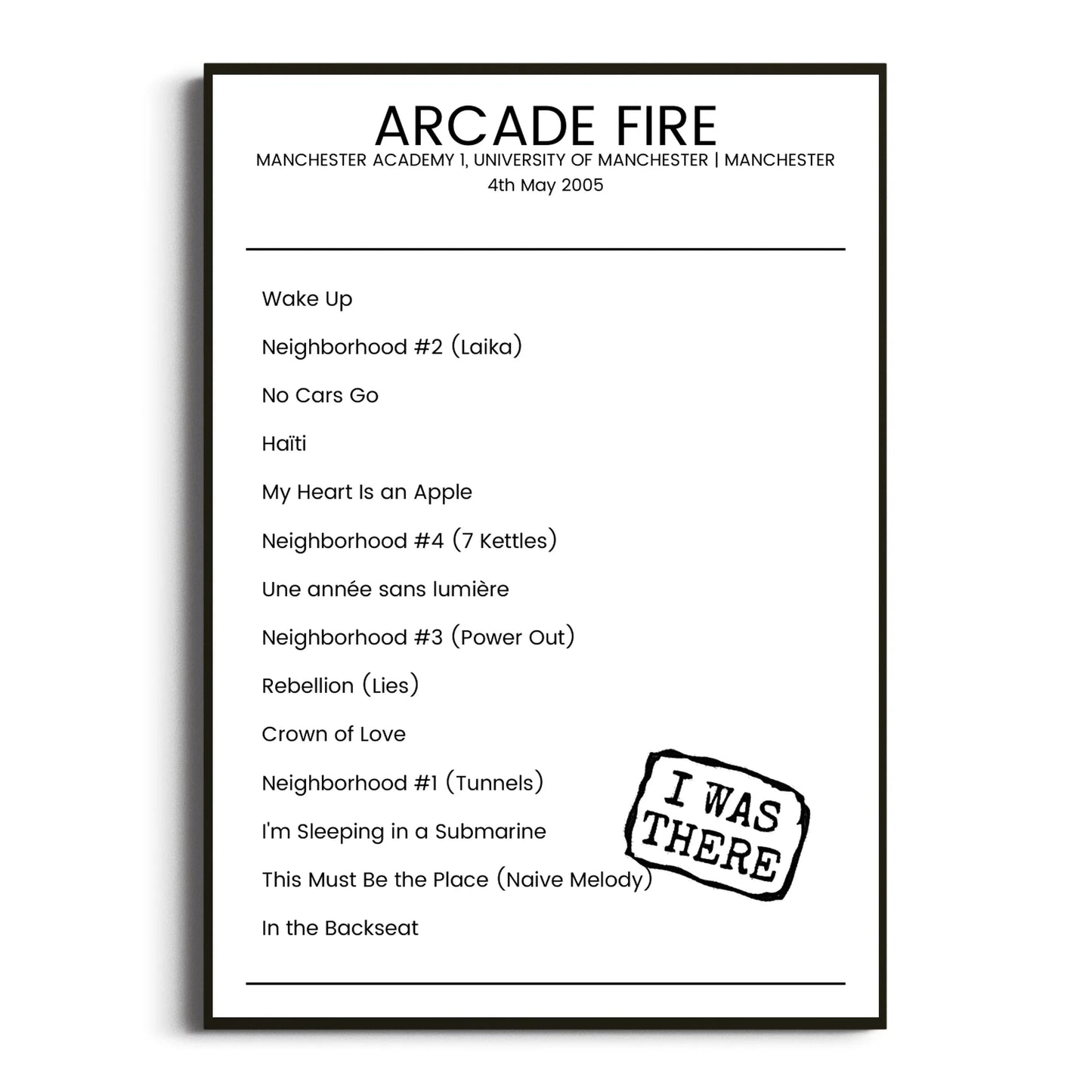 Arcade Fire Manchester 04 May 2005 Setlist Poster