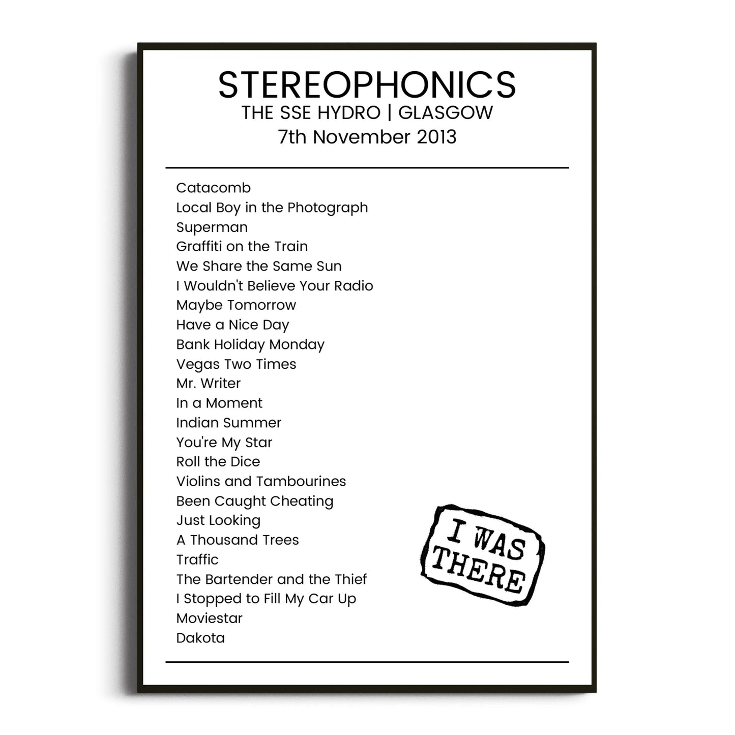 Stereophonics Glasgow 07 November 2013 Setlist Poster