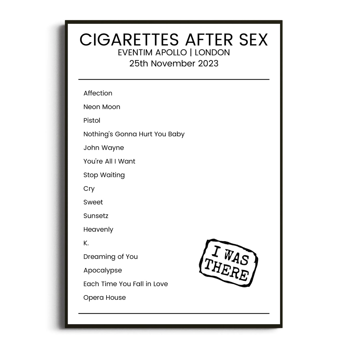 Cigarettes After Sex London 25 November 2023 Setlist Poster