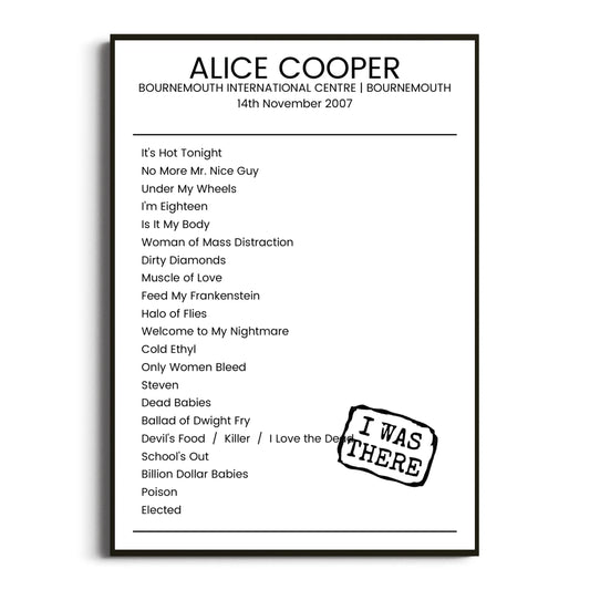 Alice Cooper Bournemouth 14 November 2007 Setlist Poster