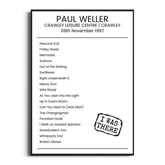 Paul Weller Crawley 26 November 1997 Setlist Poster