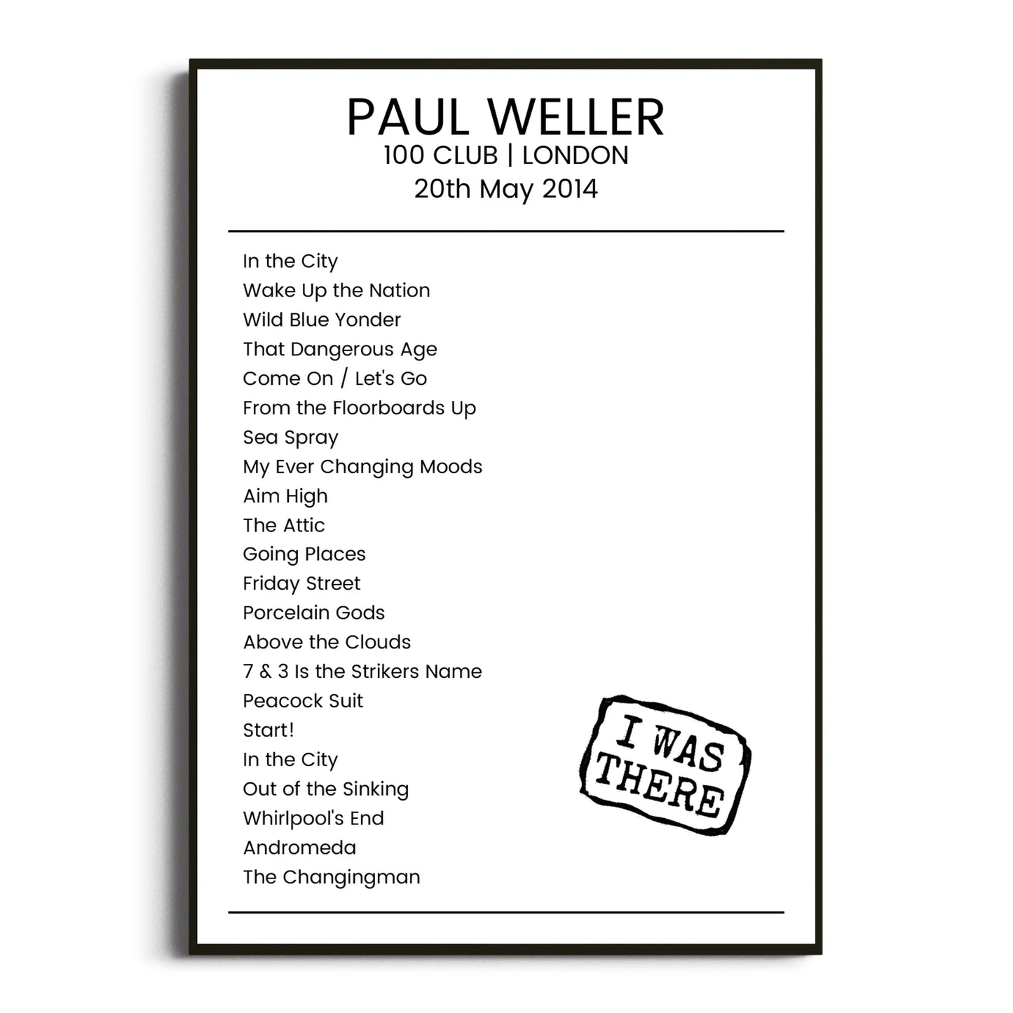 Paul Weller London 20 May 2014 Setlist Poster