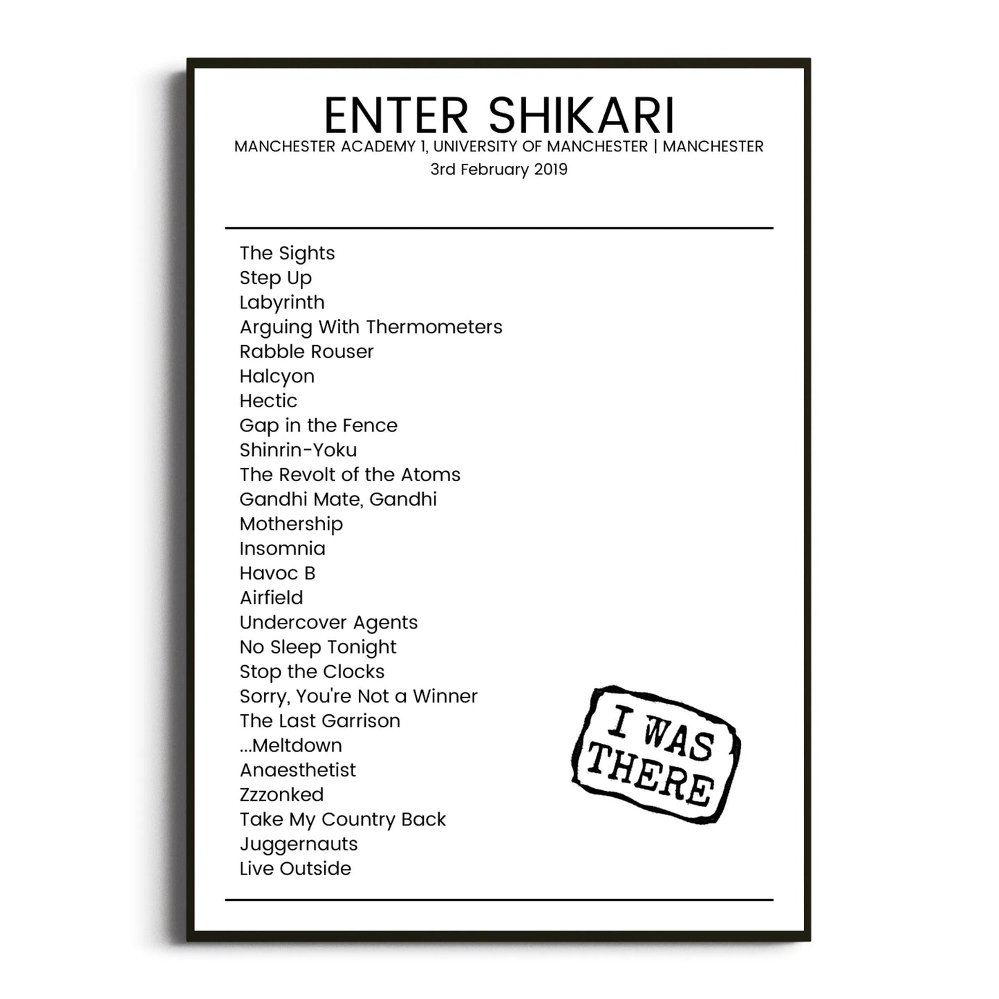 Enter Shikari Manchester 03 February 2019 Setlist Poster