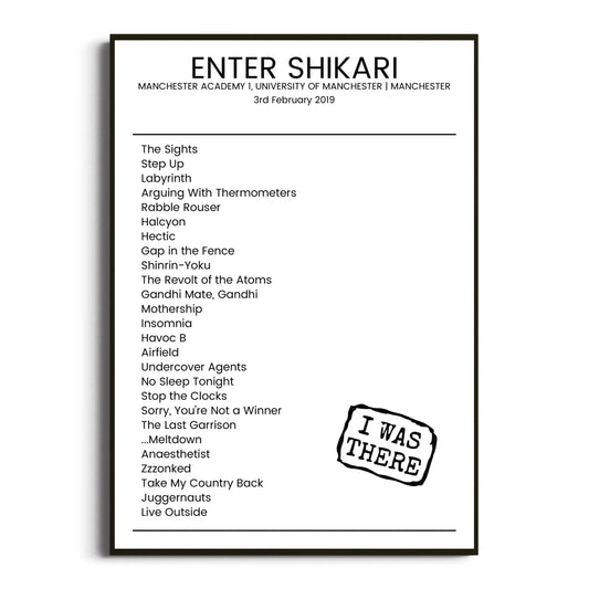 Enter Shikari Manchester 03 February 2019 Setlist Poster