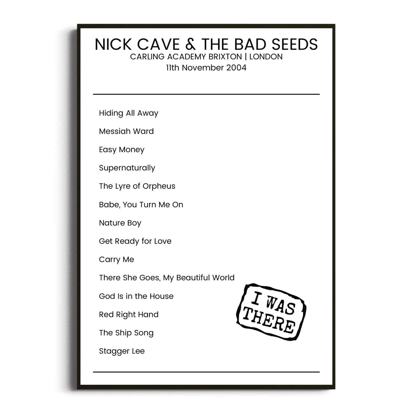 Nick Cave & the Bad Seeds London 11 November 2004 Setlist Poster