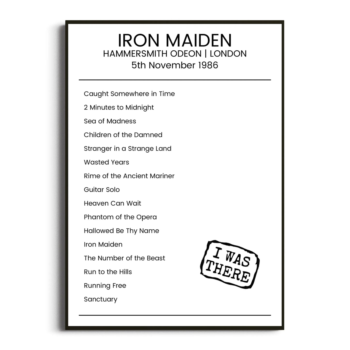 Iron Maiden London 05 November 1986 Setlist Poster