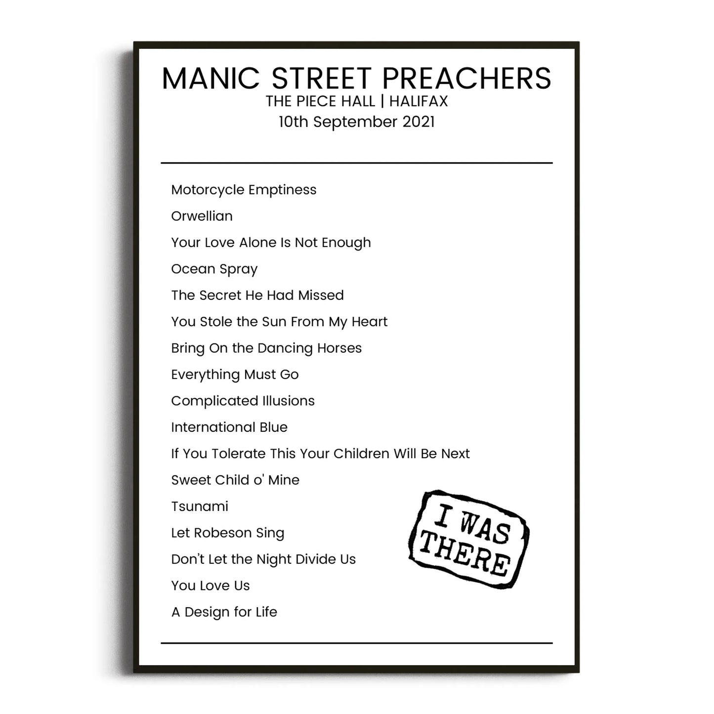 Manic Street Preachers Halifax 10 September 2021 Setlist Poster