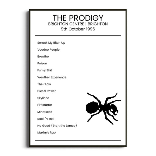 The Prodigy Brighton 09 October 1996 Setlist Poster