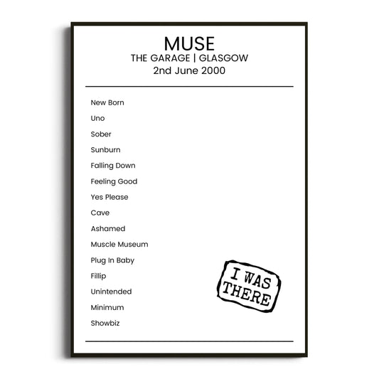 Muse Glasgow 02 June 2000 Setlist Poster