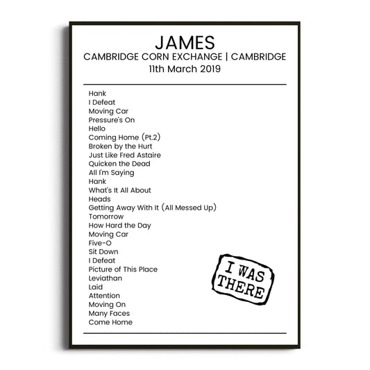 James Cambridge 11 March 2019 Setlist Poster