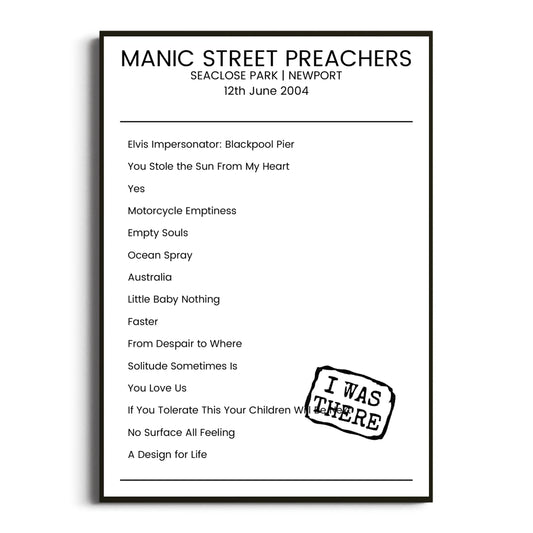 Manic Street Preachers Newport 12 June 2004 Setlist Poster