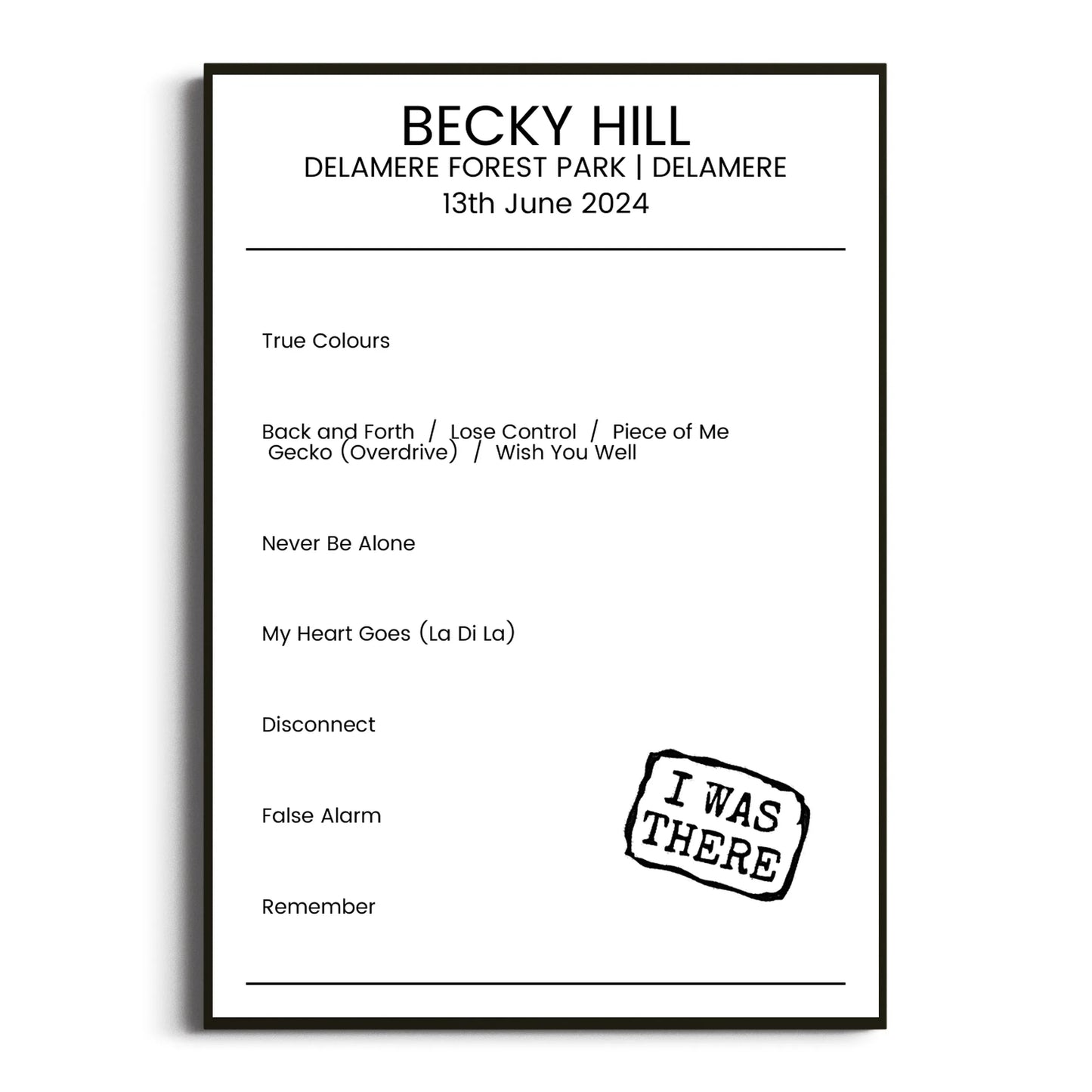 Becky Hill Delamere 13 June 2024 Setlist Poster