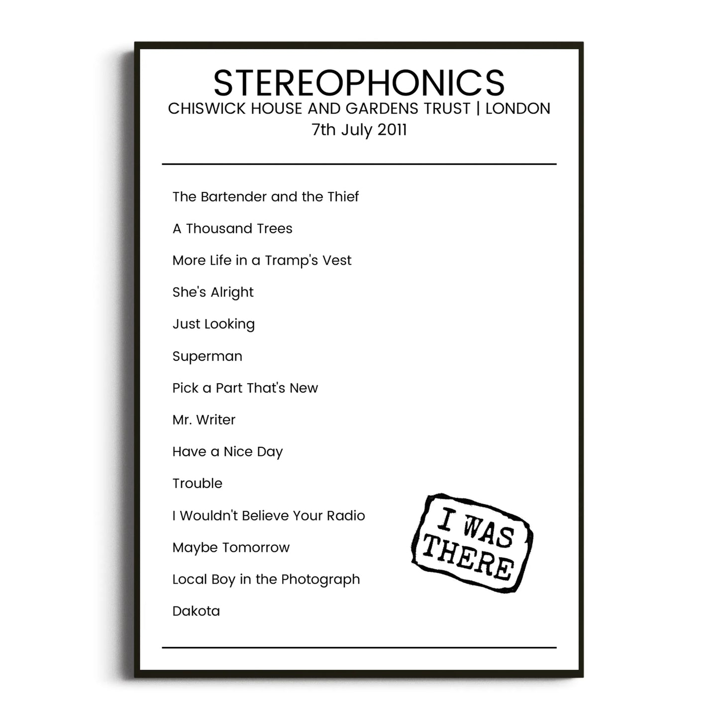 Stereophonics London 07 July 2011 Setlist Poster