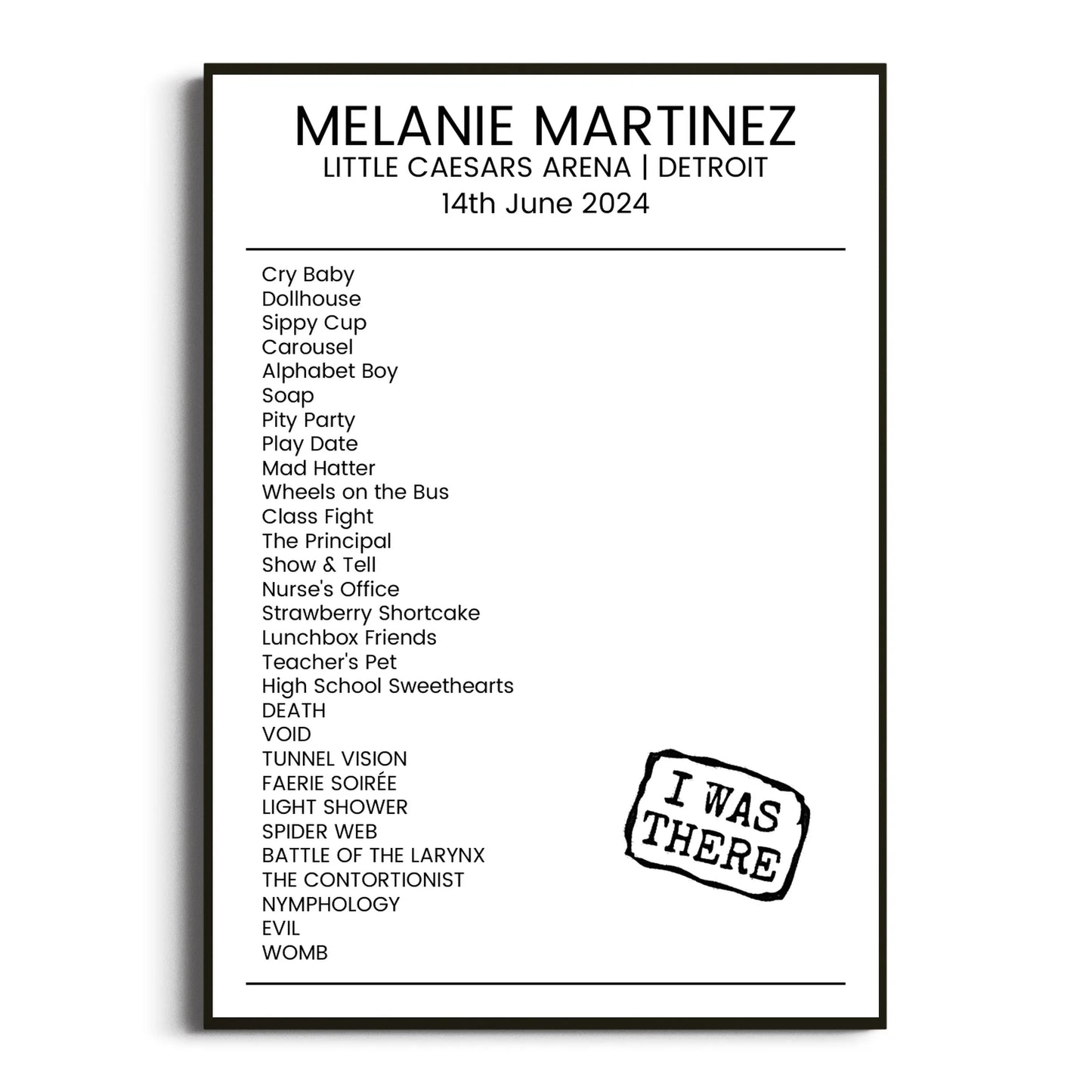 Melanie Martinez Detroit 14 June 2024 Setlist Poster