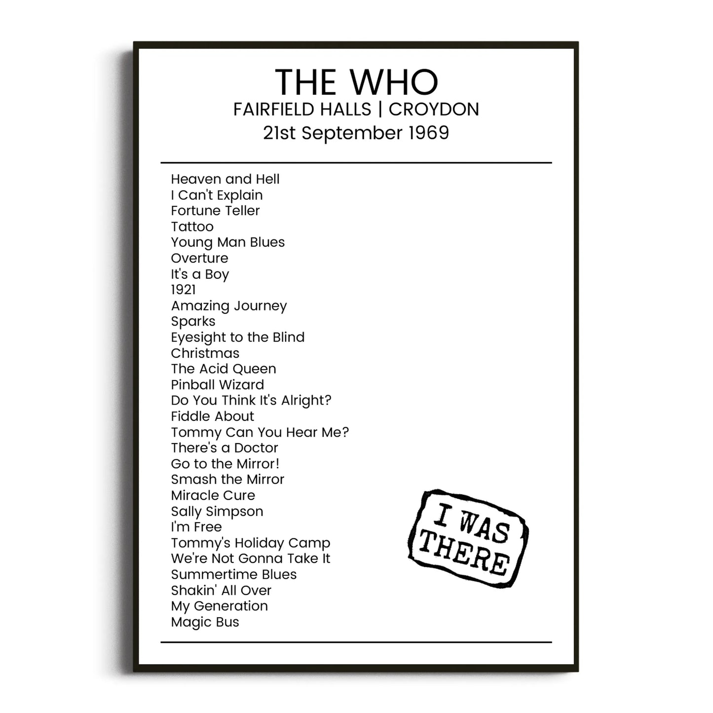 The Who Croydon 21 September 1969 Setlist Poster