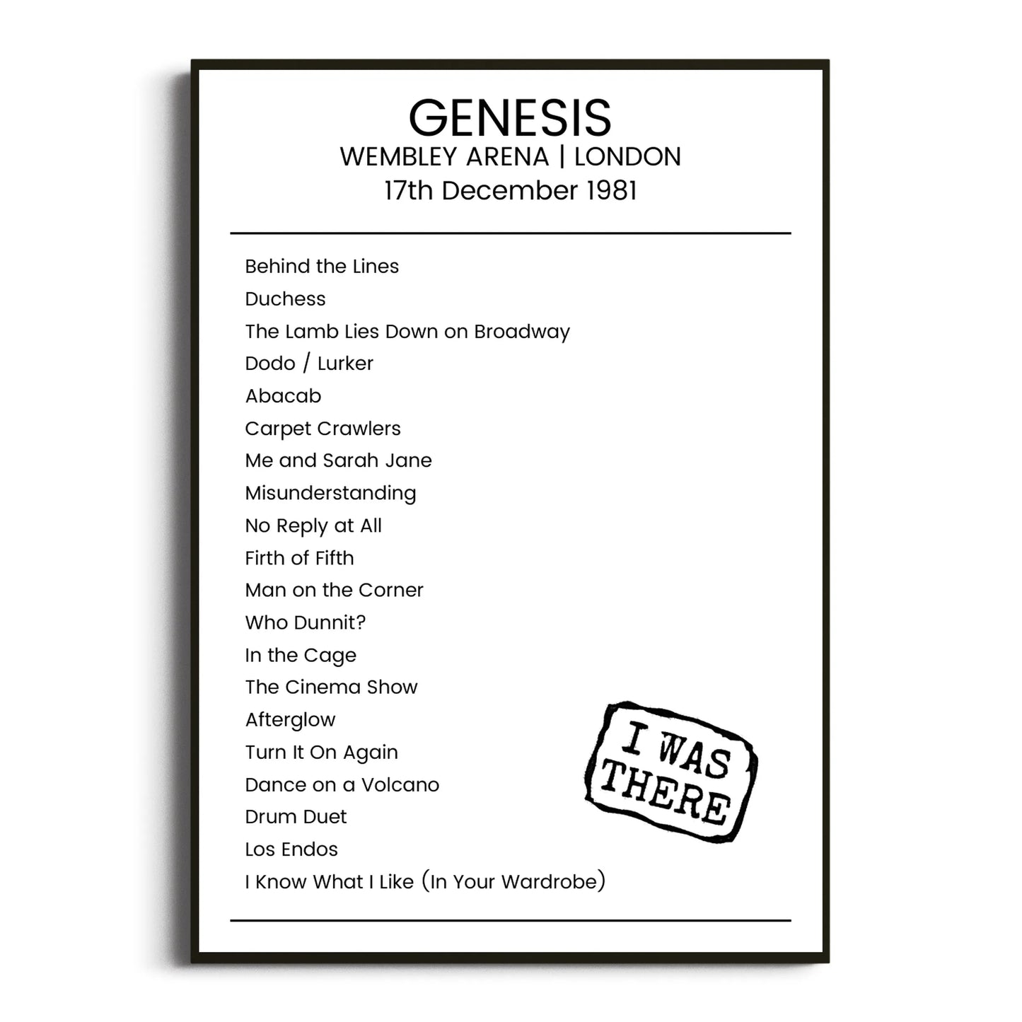 Genesis London 17 December 1981 Setlist Poster