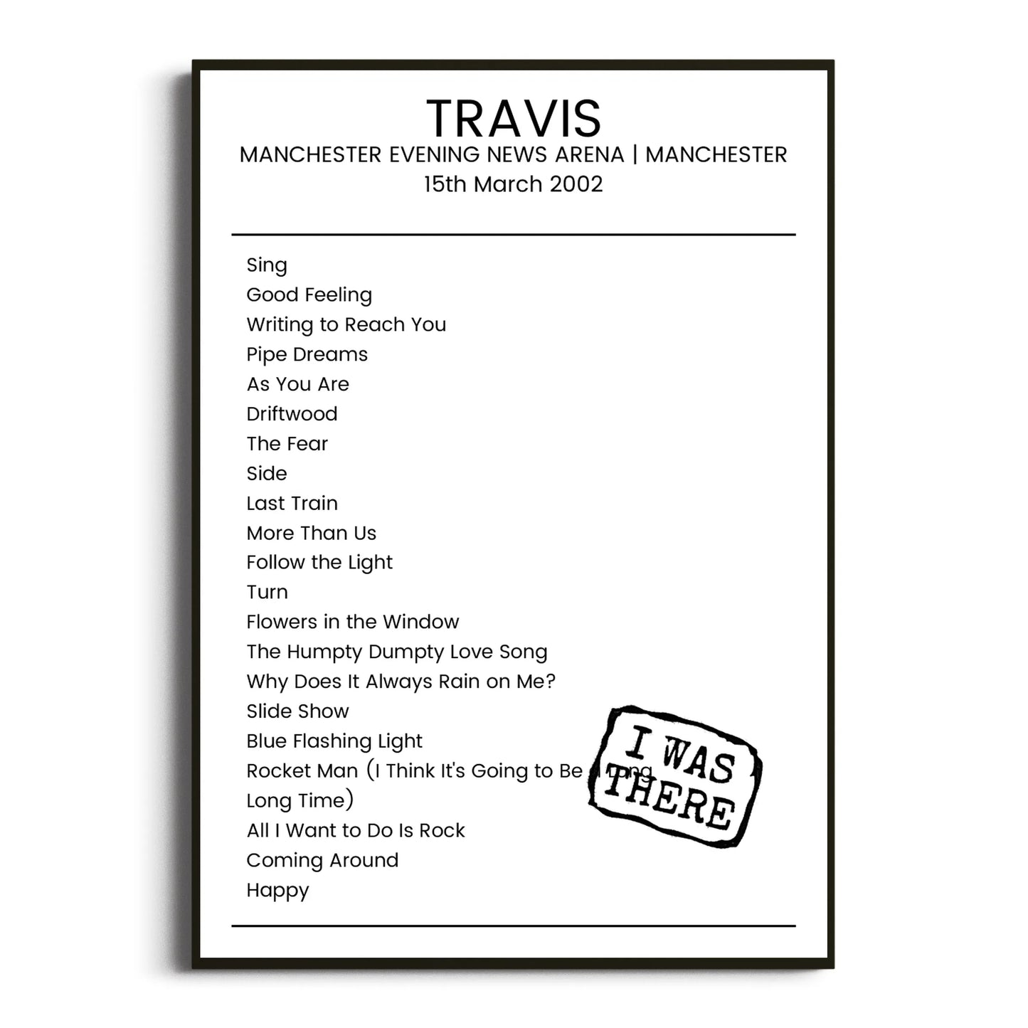 Travis Manchester 15 March 2002 Setlist Poster