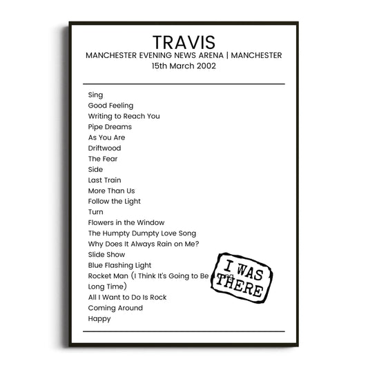 Travis Manchester 15 March 2002 Setlist Poster