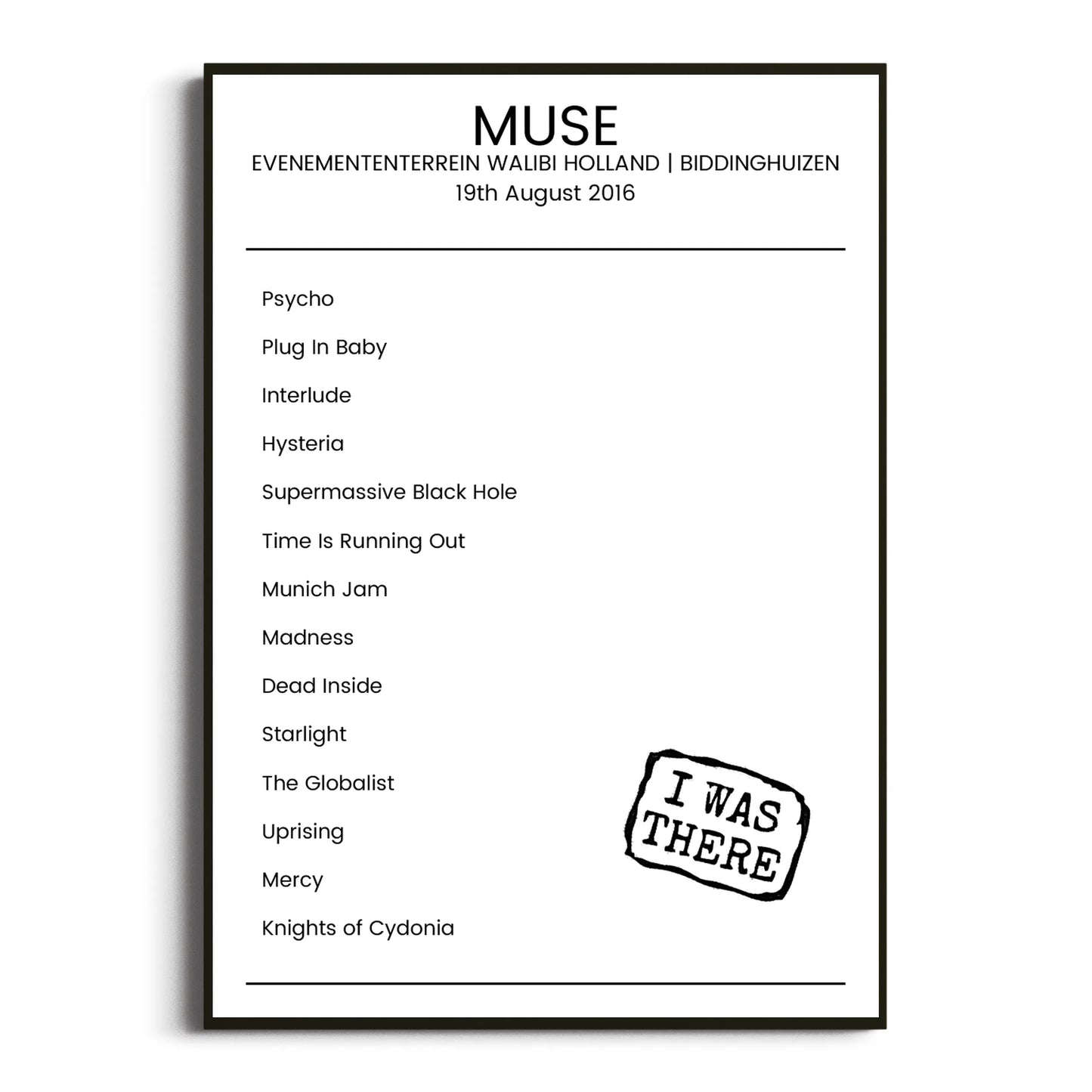 Muse Biddinghuizen 19 August 2016 Setlist Poster