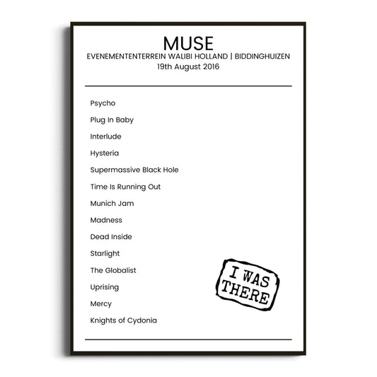 Muse Biddinghuizen 19 August 2016 Setlist Poster