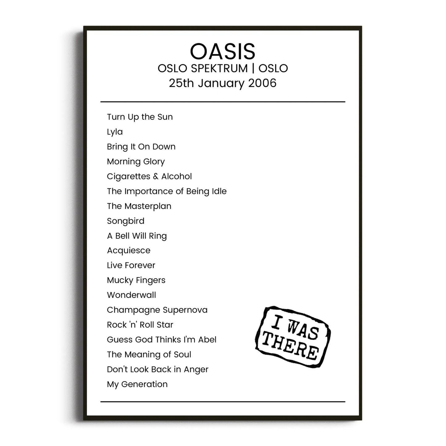 Oasis Oslo 25 January 2006 Setlist Poster