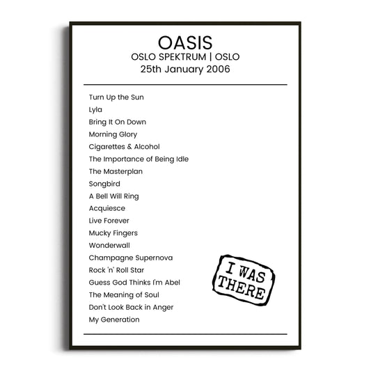 Oasis Oslo 25 January 2006 Setlist Poster