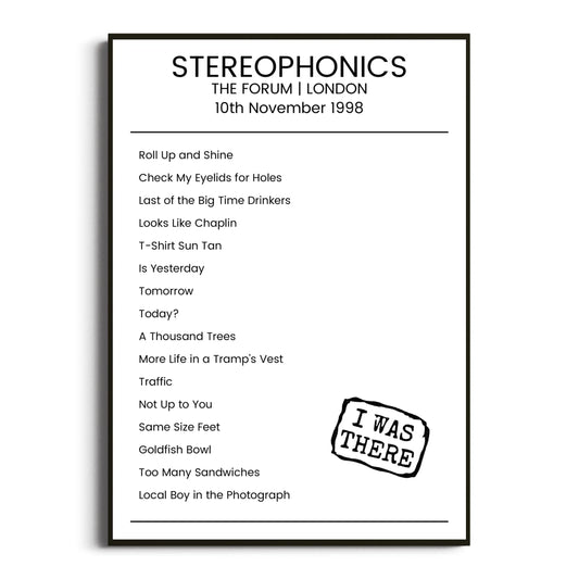 Stereophonics London 10 November 1998 Setlist Poster