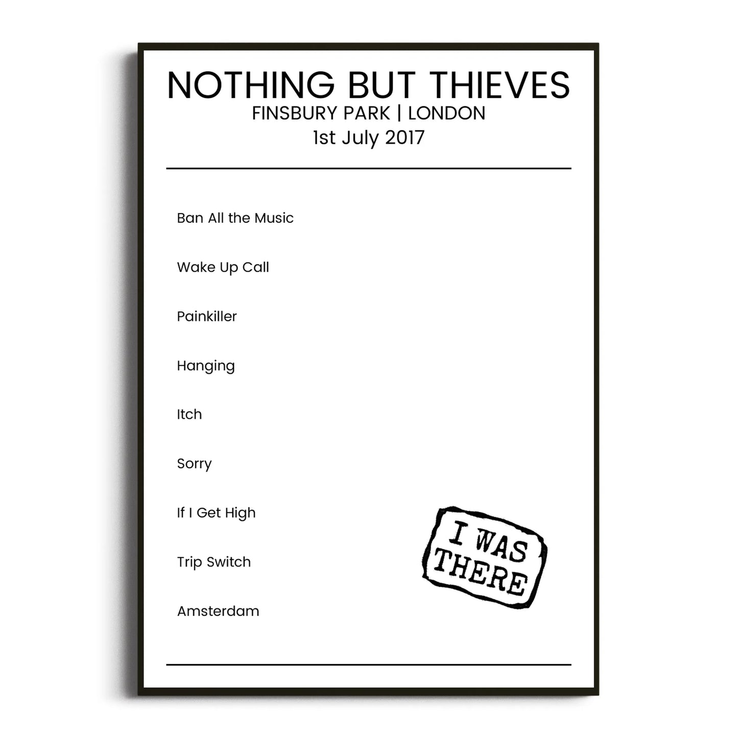 Nothing But Thieves London 01 July 2017 Setlist Poster