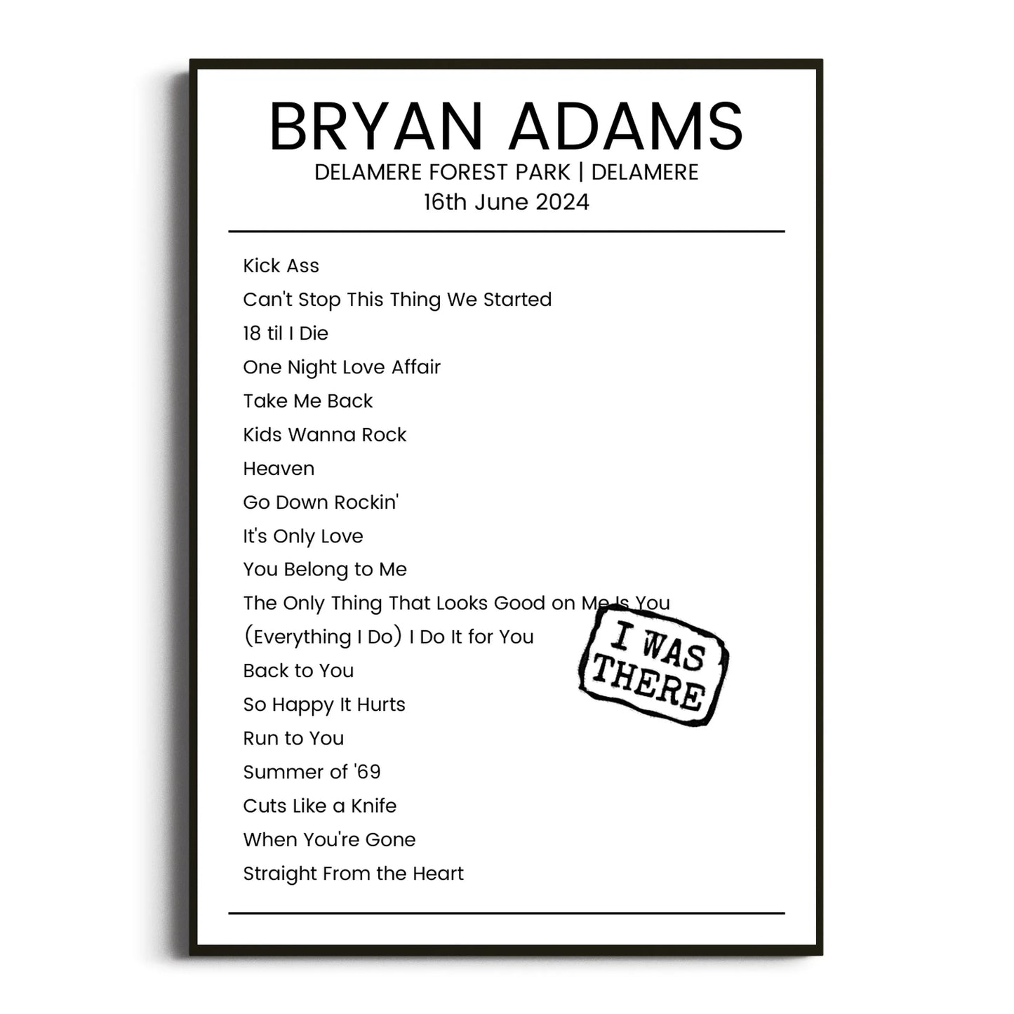 Bryan Adams Delamere 16 June 2024 Setlist Poster