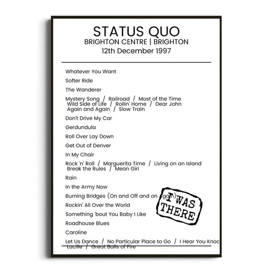 Status Quo Brighton 12 December 1997 Setlist Poster