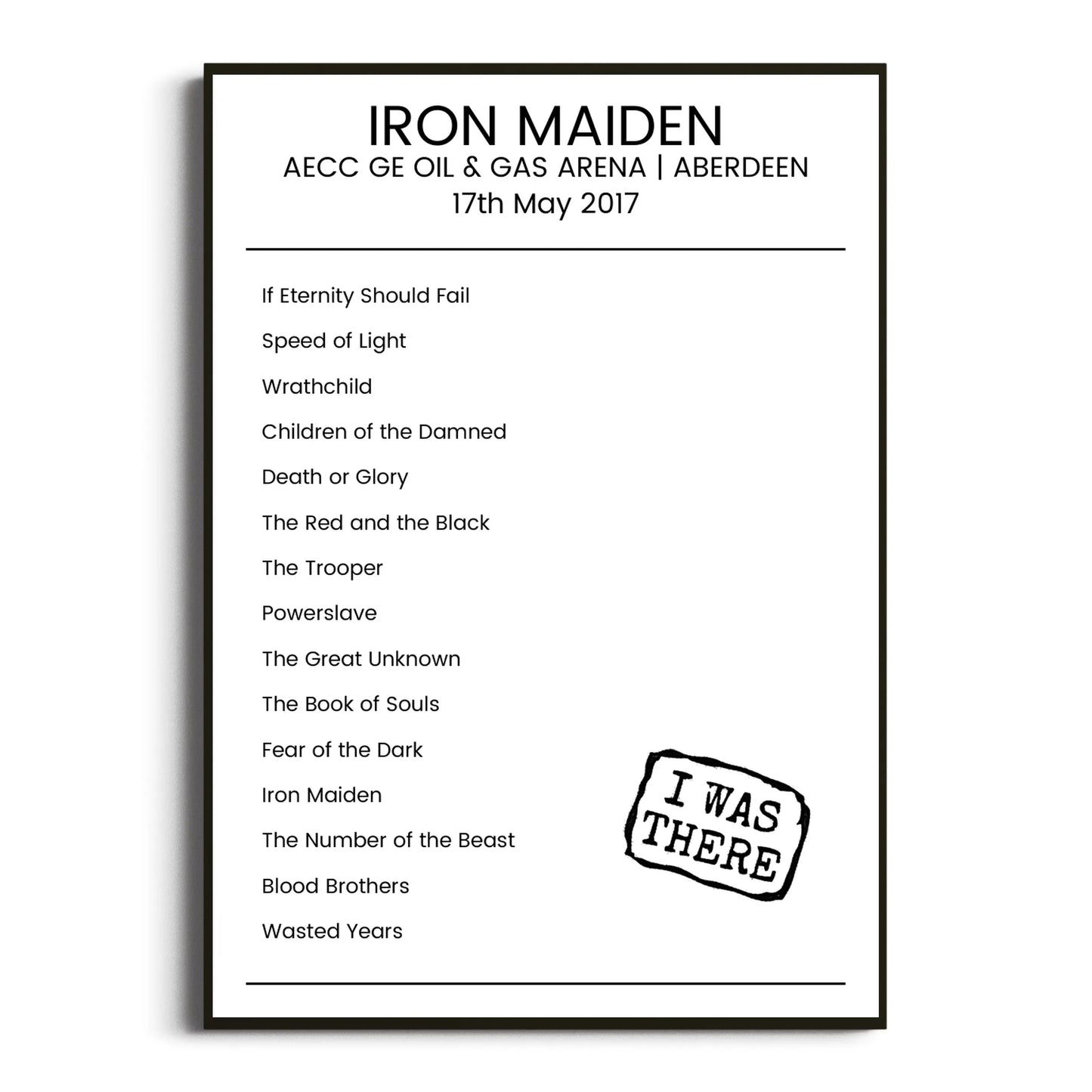 Iron Maiden Aberdeen 17 May 2017 Setlist Poster