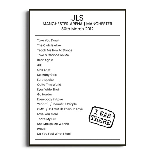 JLS Manchester 30 March 2012 Setlist Poster