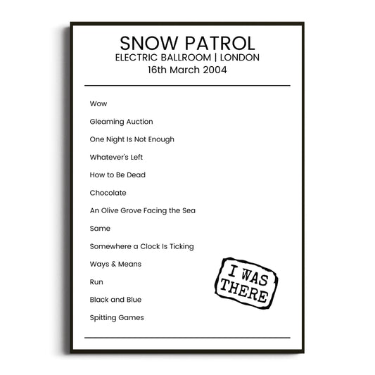 Snow Patrol London 16 March 2004 Setlist Poster