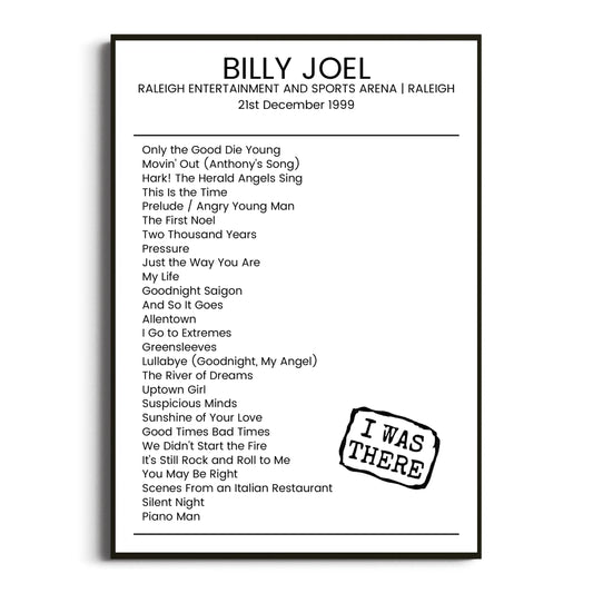 Billy Joel Raleigh 21 December 1999 Setlist Poster