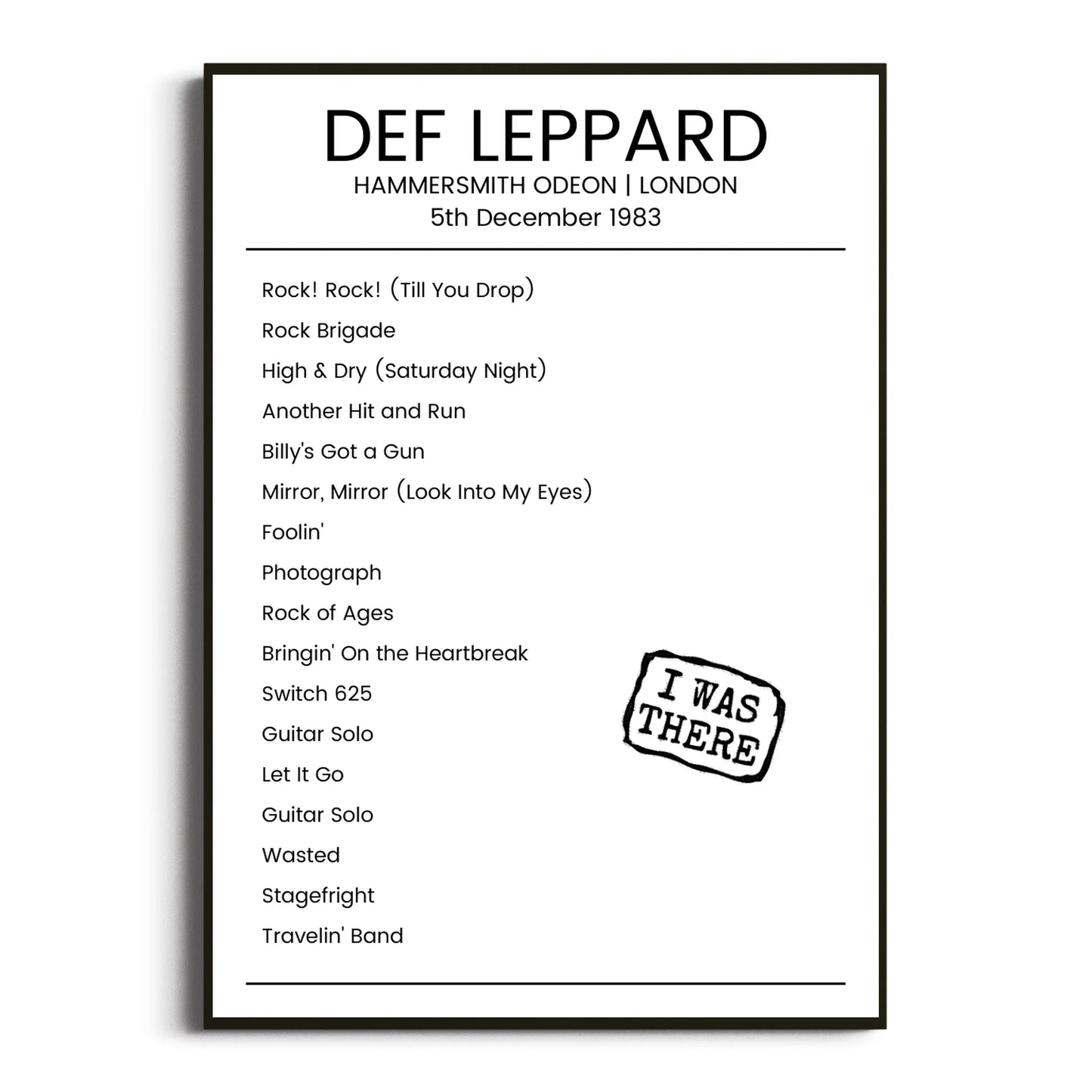 Def Leppard London 05 December 1983 Setlist Poster