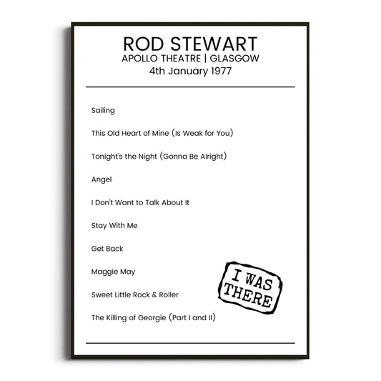 Rod Stewart Glasgow 04 January 1977 Setlist Poster