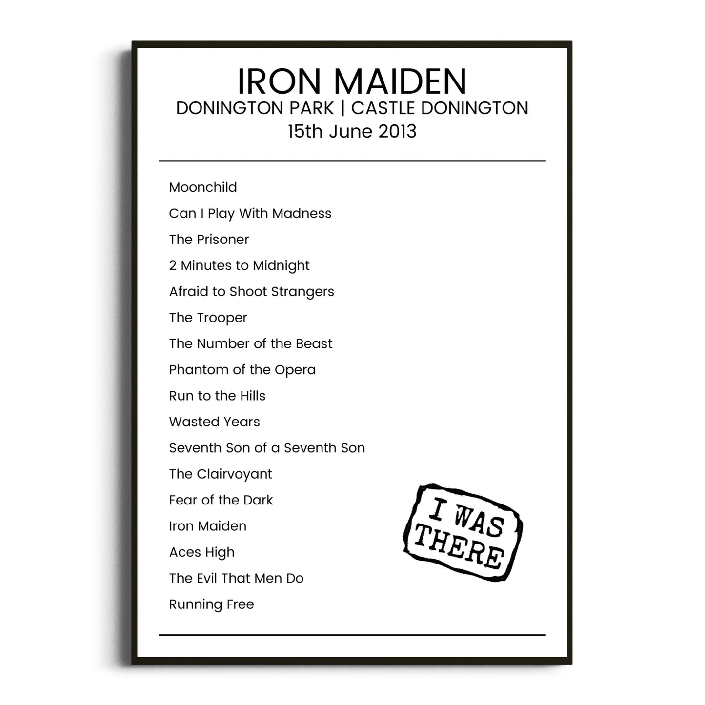 Iron Maiden Castle Donington 15 June 2013 Setlist Poster