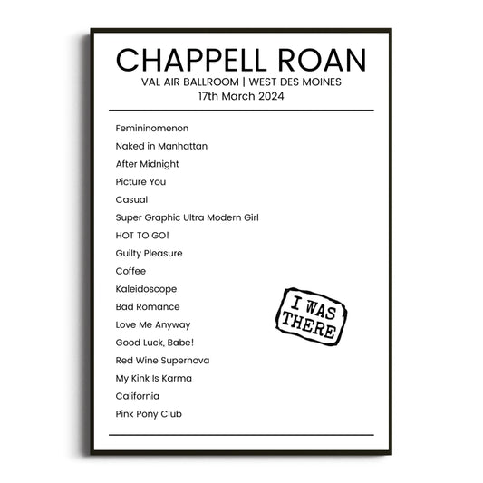 Chappell Roan West Des Moines 17 March 2024 Setlist Poster