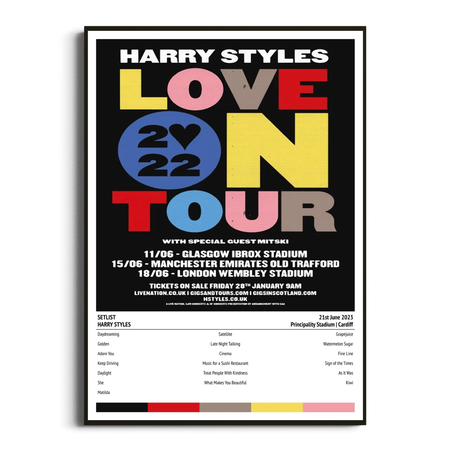 Harry Styles Cardiff Principality Stadium 21 June 2023 Setlist Tour Poster - Love on Tour