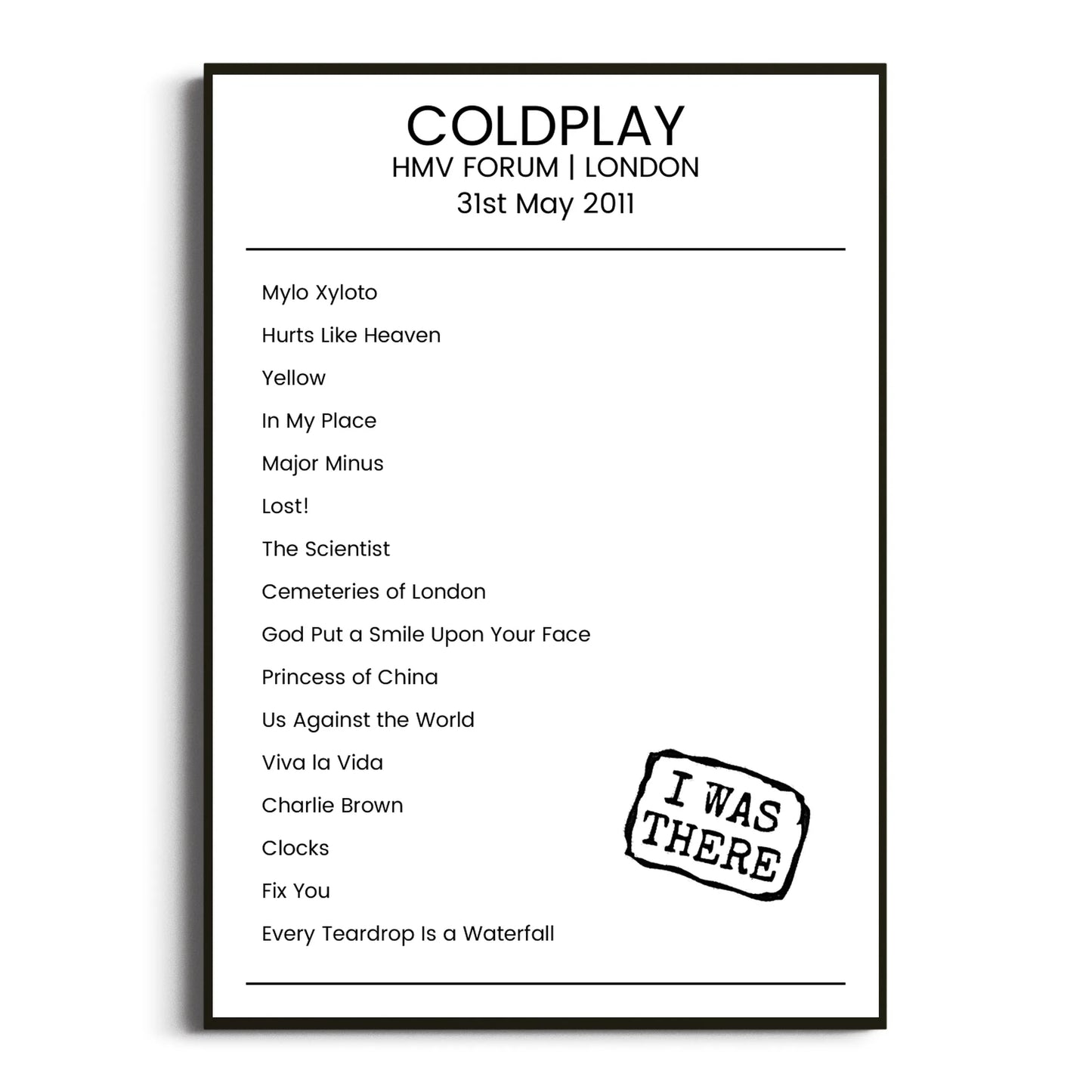 Coldplay London 31 May 2011 Setlist Poster