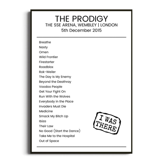 The Prodigy London 05 December 2015 Setlist Poster