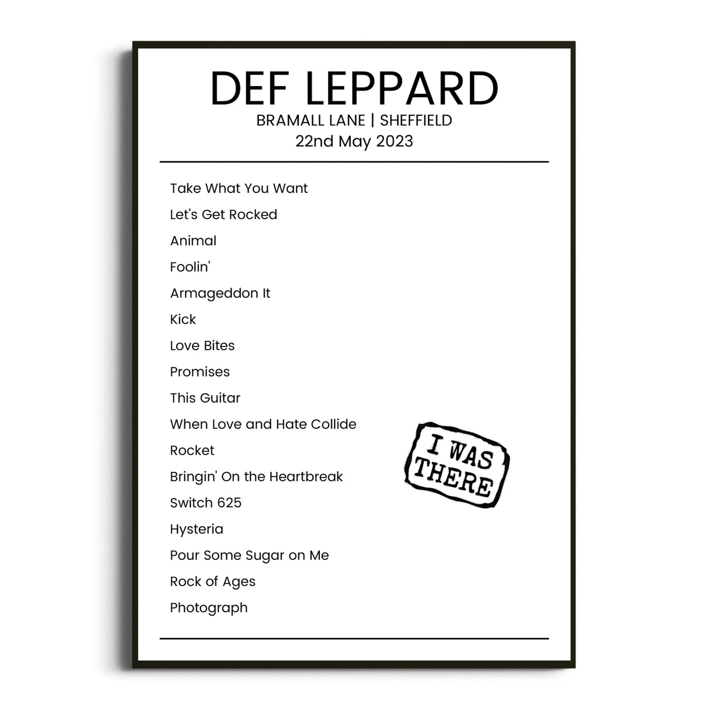 Def Leppard Sheffield 22 May 2023 Setlist Poster