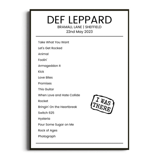 Def Leppard Sheffield 22 May 2023 Setlist Poster