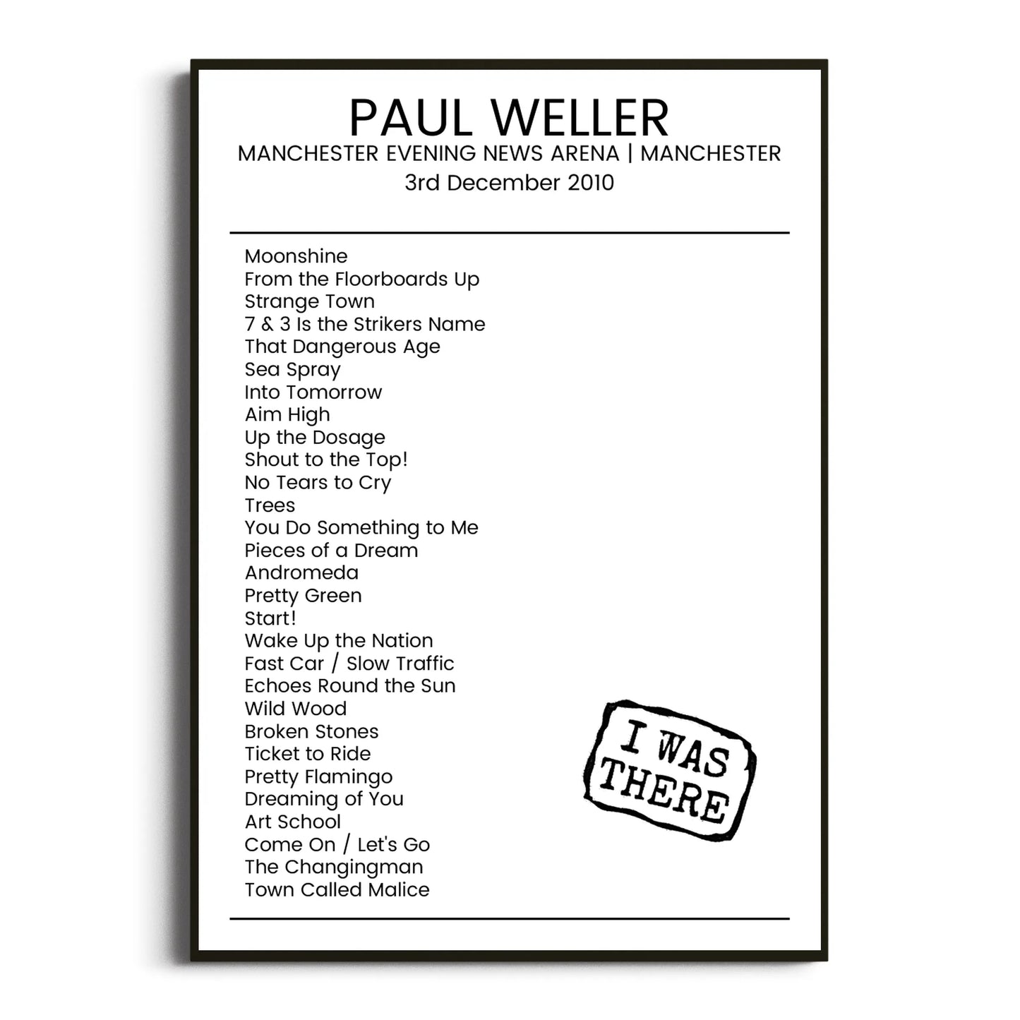 Paul Weller Manchester 03 December 2010 Setlist Poster