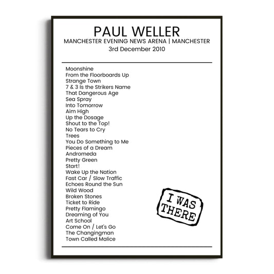 Paul Weller Manchester 03 December 2010 Setlist Poster